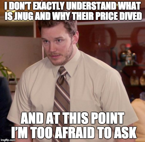 Afraid To Ask Andy Meme | I DON'T EXACTLY UNDERSTAND WHAT IS JNUG AND WHY THEIR PRICE DIVED; AND AT THIS POINT I’M TOO AFRAID TO ASK | image tagged in memes,afraid to ask andy | made w/ Imgflip meme maker