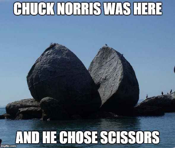 It's an oldie but I like it | CHUCK NORRIS WAS HERE; AND HE CHOSE SCISSORS | image tagged in chuck norris | made w/ Imgflip meme maker