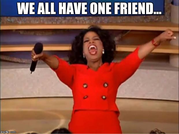 Friend that we all have | WE ALL HAVE ONE FRIEND... | image tagged in oprah you get a | made w/ Imgflip meme maker