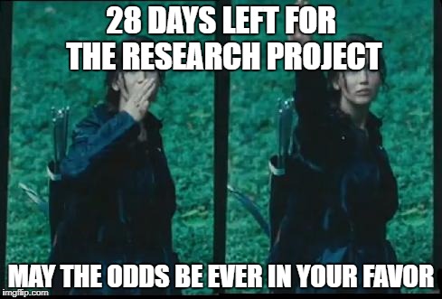 Katniss Respect | 28 DAYS LEFT FOR THE RESEARCH PROJECT; MAY THE ODDS BE EVER IN YOUR FAVOR | image tagged in katniss respect | made w/ Imgflip meme maker