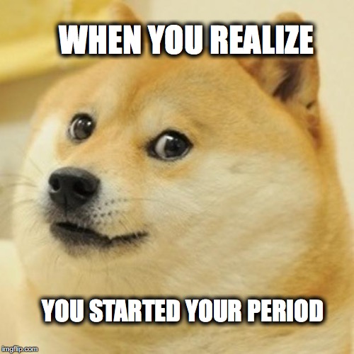 Doge Meme | WHEN YOU REALIZE; YOU STARTED YOUR PERIOD | image tagged in memes,doge | made w/ Imgflip meme maker