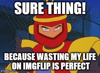 SURE THING! BECAUSE WASTING MY LIFE ON IMGFLIP IS PERFECT | made w/ Imgflip meme maker