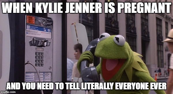 Kermit Phone | WHEN KYLIE JENNER IS PREGNANT; AND YOU NEED TO TELL LITERALLY EVERYONE EVER | image tagged in kermit phone | made w/ Imgflip meme maker