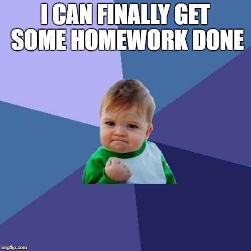 Success Kid Meme | I CAN FINALLY GET SOME HOMEWORK DONE | image tagged in memes,success kid | made w/ Imgflip meme maker