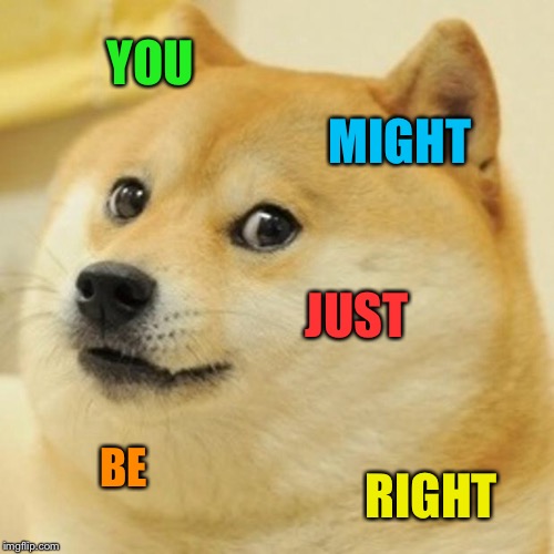 Doge Meme | YOU MIGHT JUST BE RIGHT | image tagged in memes,doge | made w/ Imgflip meme maker