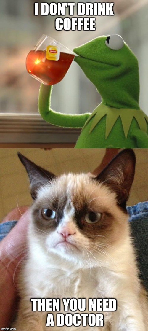 I DON'T DRINK COFFEE; THEN YOU NEED A DOCTOR | image tagged in grumpy cat | made w/ Imgflip meme maker