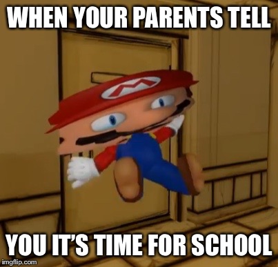 To cool for school  | WHEN YOUR PARENTS TELL; YOU IT’S TIME FOR SCHOOL | image tagged in derpy mario,smg4 | made w/ Imgflip meme maker