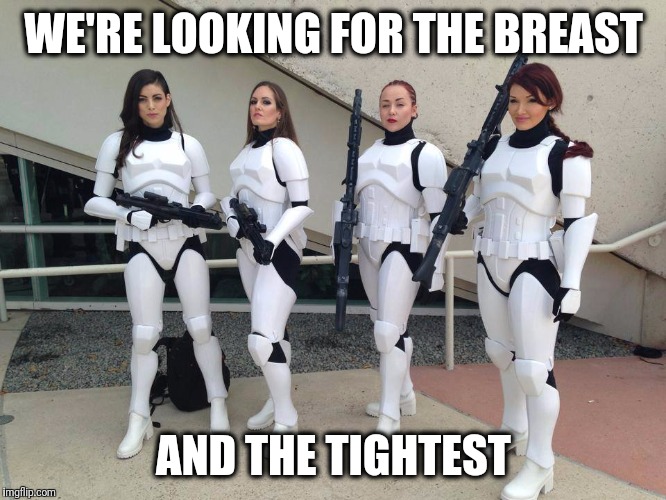 Storm Trooper Recruiting |  WE'RE LOOKING FOR THE BREAST; AND THE TIGHTEST | image tagged in storm trooper recruiting,memes | made w/ Imgflip meme maker