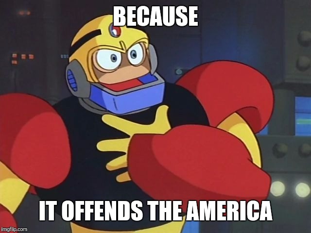 Offended Guts Man | BECAUSE IT OFFENDS THE AMERICA | image tagged in offended guts man | made w/ Imgflip meme maker