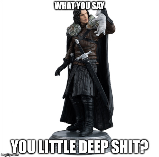 WHAT YOU SAY; YOU LITTLE DEEP SHIT? | image tagged in game of thrones,got | made w/ Imgflip meme maker