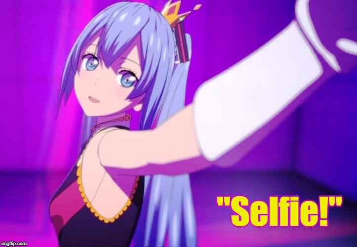 Miku Takes A Selfie | "Selfie!" | image tagged in hatsune miku,vocaloid,selfie,funny | made w/ Imgflip meme maker