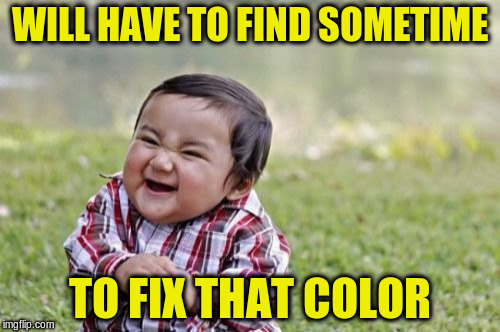 Evil Toddler Meme | WILL HAVE TO FIND SOMETIME TO FIX THAT COLOR | image tagged in memes,evil toddler | made w/ Imgflip meme maker