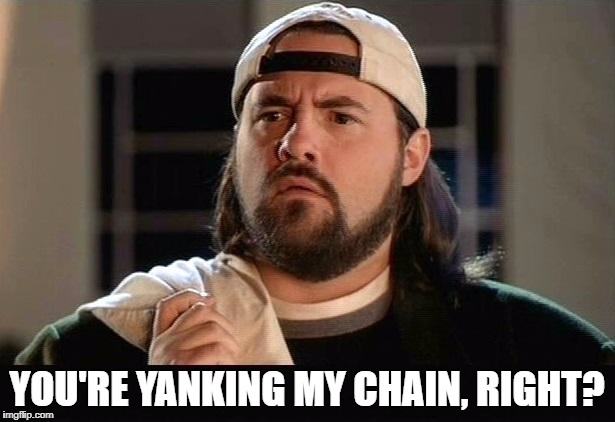Silent Bob Confused | YOU'RE YANKING MY CHAIN, RIGHT? | image tagged in silent bob confused | made w/ Imgflip meme maker