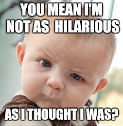Skeptical Baby Meme | YOU MEAN I'M NOT AS  HILARIOUS AS I THOUGHT I WAS? | image tagged in memes,skeptical baby | made w/ Imgflip meme maker