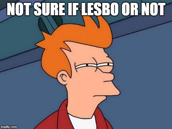 Futurama Fry Meme | NOT SURE IF LESBO OR NOT | image tagged in memes,futurama fry | made w/ Imgflip meme maker