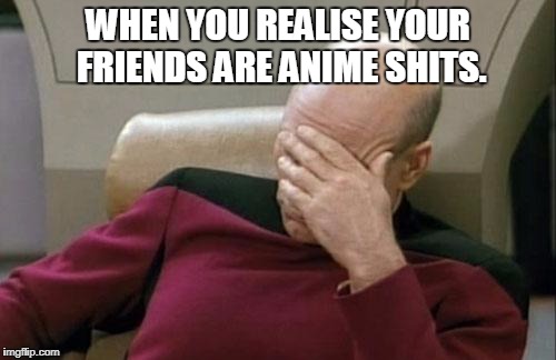 Captain Picard Facepalm | WHEN YOU REALISE YOUR FRIENDS ARE ANIME SHITS. | image tagged in memes,captain picard facepalm | made w/ Imgflip meme maker