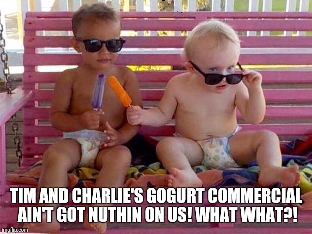 Check It Out | TIM AND CHARLIE'S GOGURT COMMERCIAL AIN'T GOT NUTHIN ON US! WHAT WHAT?! | image tagged in check it out | made w/ Imgflip meme maker