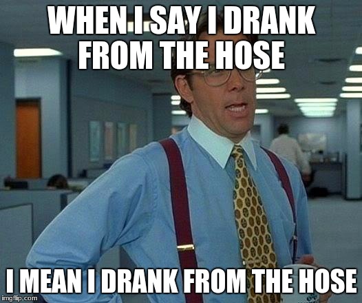 That Would Be Great Meme | WHEN I SAY I DRANK FROM THE HOSE I MEAN I DRANK FROM THE HOSE | image tagged in memes,that would be great | made w/ Imgflip meme maker
