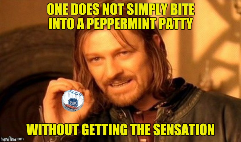 ONE DOES NOT SIMPLY BITE INTO A PEPPERMINT PATTY WITHOUT GETTING THE SENSATION | made w/ Imgflip meme maker
