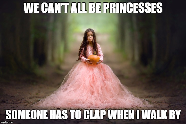 WE CAN'T ALL BE PRINCESSES | WE CAN’T ALL BE PRINCESSES; SOMEONE HAS TO CLAP WHEN I WALK BY | image tagged in we cant all be princesses someone has to clap when i walk by,princess,pumpkin | made w/ Imgflip meme maker