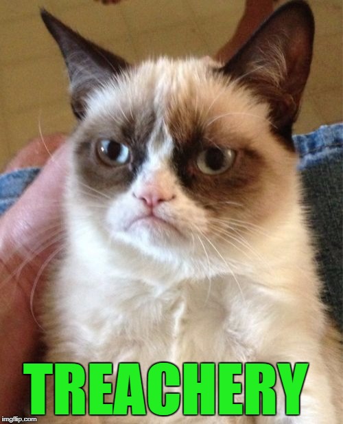 Grumpy Cat Meme | TREACHERY | image tagged in memes,grumpy cat | made w/ Imgflip meme maker