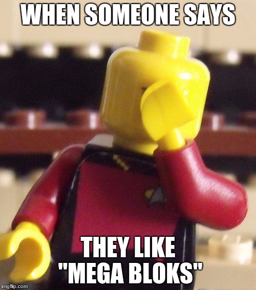 TRAITOR | WHEN SOMEONE SAYS; THEY LIKE "MEGA BLOKS" | image tagged in lego captain picard facepalm,memes,captain picard facepalm,lego | made w/ Imgflip meme maker