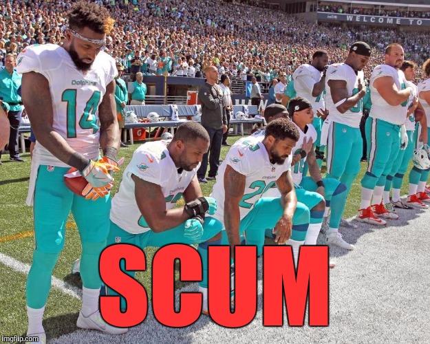 Miami Dolphins Kneeling | SCUM | image tagged in miami dolphins kneeling | made w/ Imgflip meme maker