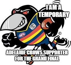I AM A TEMPORARY; ADELAIDE CROWS SUPPORTER FOR THE GRAND FINAL | image tagged in adelaide crows | made w/ Imgflip meme maker