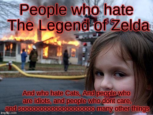 Disaster Girl Meme | People who hate The Legend of Zelda And who hate Cats, And people who are idiots, and people who dont care, and soooooooooooooooooooo many o | image tagged in memes,disaster girl | made w/ Imgflip meme maker