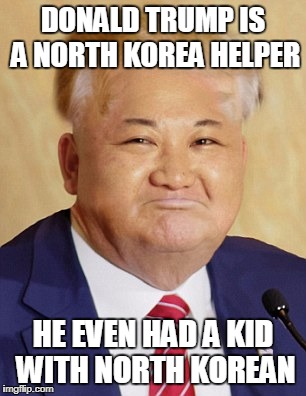 donald jong un | DONALD TRUMP IS A NORTH KOREA HELPER; HE EVEN HAD A KID WITH NORTH KOREAN | image tagged in kim jong un,donald trump | made w/ Imgflip meme maker