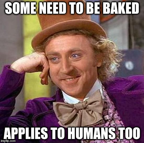 Creepy Condescending Wonka Meme | SOME NEED TO BE BAKED APPLIES TO HUMANS TOO | image tagged in memes,creepy condescending wonka | made w/ Imgflip meme maker