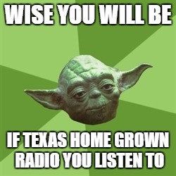 Advice Yoda Meme | WISE YOU WILL BE; IF TEXAS HOME GROWN RADIO YOU LISTEN TO | image tagged in memes,advice yoda | made w/ Imgflip meme maker