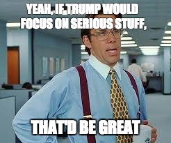 YEAH, IF TRUMP WOULD FOCUS ON SERIOUS STUFF, THAT'D BE GREAT | image tagged in mlnfl | made w/ Imgflip meme maker