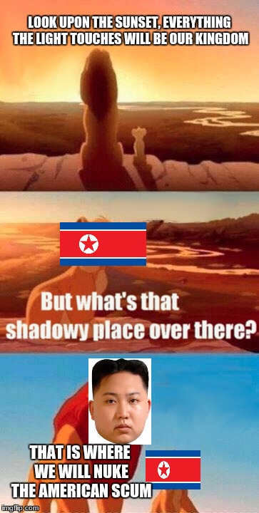 Simba Shadowy Place | LOOK UPON THE SUNSET, EVERYTHING THE LIGHT TOUCHES WILL BE OUR KINGDOM; THAT IS WHERE WE WILL NUKE THE AMERICAN SCUM | image tagged in memes,simba shadowy place | made w/ Imgflip meme maker