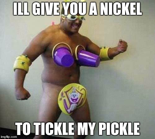 Idiot Man | ILL GIVE YOU A NICKEL; TO TICKLE MY PICKLE | image tagged in idiot man | made w/ Imgflip meme maker