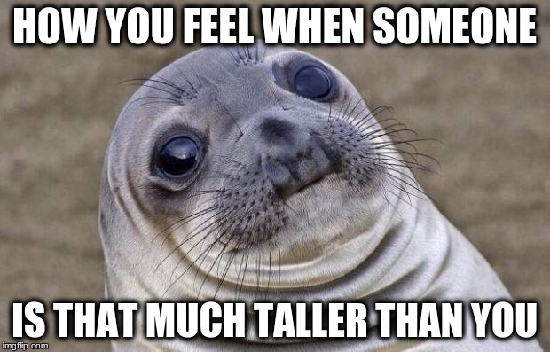 Awkward Moment Sealion | HOW YOU FEEL WHEN SOMEONE; IS THAT MUCH TALLER THAN YOU | image tagged in memes,awkward moment sealion | made w/ Imgflip meme maker