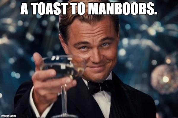 Leonardo Dicaprio Cheers Meme | A TOAST TO MANBOOBS. | image tagged in memes,leonardo dicaprio cheers | made w/ Imgflip meme maker