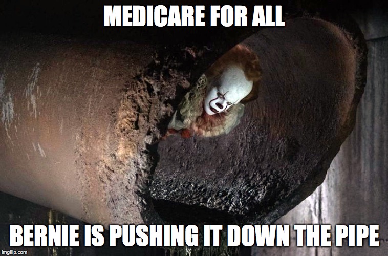MEDICARE FOR ALL; BERNIE IS PUSHING IT DOWN THE PIPE | image tagged in bernie | made w/ Imgflip meme maker