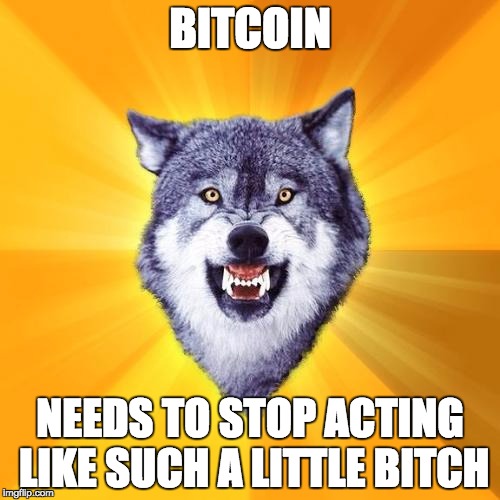 Courage Wolf Meme | BITCOIN; NEEDS TO STOP ACTING LIKE SUCH A LITTLE BITCH | image tagged in memes,courage wolf | made w/ Imgflip meme maker