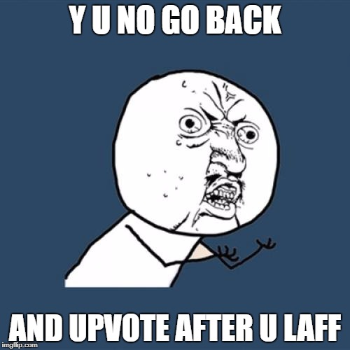 Y U No Meme | Y U NO GO BACK; AND UPVOTE AFTER U LAFF | image tagged in memes,y u no | made w/ Imgflip meme maker