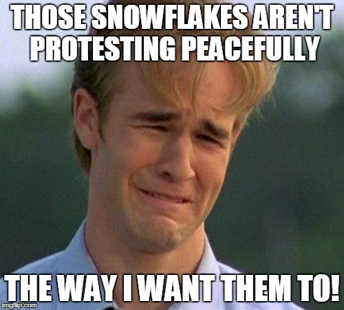 1990s First World Problems Meme | THOSE SNOWFLAKES AREN'T PROTESTING PEACEFULLY; THE WAY I WANT THEM TO! | image tagged in memes,1990s first world problems | made w/ Imgflip meme maker