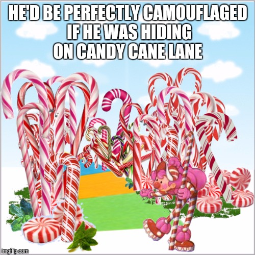 HE'D BE PERFECTLY CAMOUFLAGED IF HE WAS HIDING ON CANDY CANE LANE | made w/ Imgflip meme maker