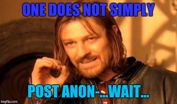 One Does Not Simply | ONE DOES NOT SIMPLY; POST ANON-...WAIT... | image tagged in memes,one does not simply | made w/ Imgflip meme maker