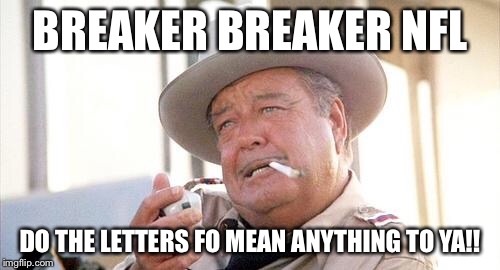 Buford T Justice | BREAKER BREAKER NFL; DO THE LETTERS FO MEAN ANYTHING TO YA!! | image tagged in buford t justice | made w/ Imgflip meme maker