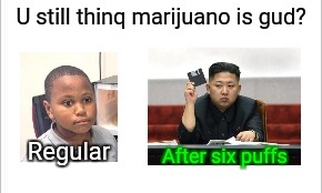 This is the creator of Kirby Gets Grounded after doing 6 marijuana. Still think it's no big deal? | U still thinq marijuano is gud? After six puffs; Regular | image tagged in still think marijuana is good,puffs,minor mistake marvin,kim jong un,funny,memes | made w/ Imgflip meme maker