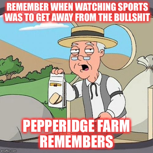 Pepperidge Farm Remembers | REMEMBER WHEN WATCHING SPORTS WAS TO GET AWAY FROM THE BULLSHIT; PEPPERIDGE FARM REMEMBERS | image tagged in memes,pepperidge farm remembers,sports,national anthem,retarded liberal protesters | made w/ Imgflip meme maker