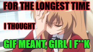 How could i be so stupid | FOR THE LONGEST TIME; I THOUGHT; GIF MEANT, GIRL I F**K | image tagged in funny,meme,memes,the truth hurts,stupid,anime | made w/ Imgflip meme maker