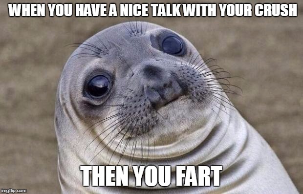 Awkward Moment Sealion | WHEN YOU HAVE A NICE TALK WITH YOUR CRUSH; THEN YOU FART | image tagged in memes,awkward moment sealion | made w/ Imgflip meme maker