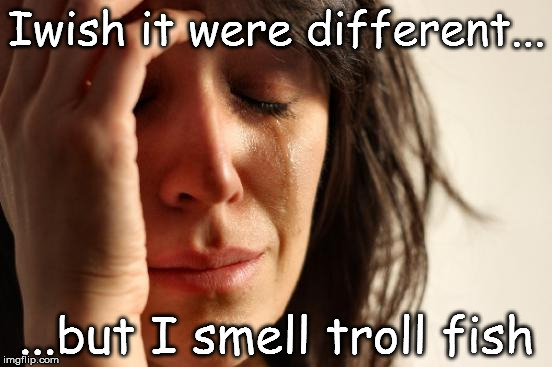 First World Problems Meme | Iwish it were different... ...but I smell troll fish | image tagged in memes,first world problems | made w/ Imgflip meme maker