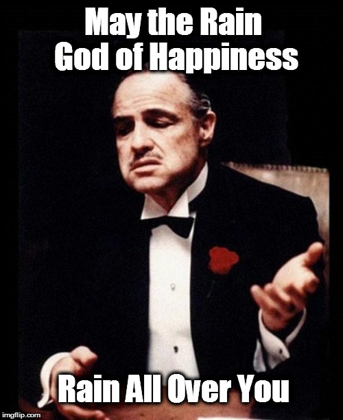 godfather | May the Rain God of Happiness; Rain All Over You | image tagged in godfather | made w/ Imgflip meme maker